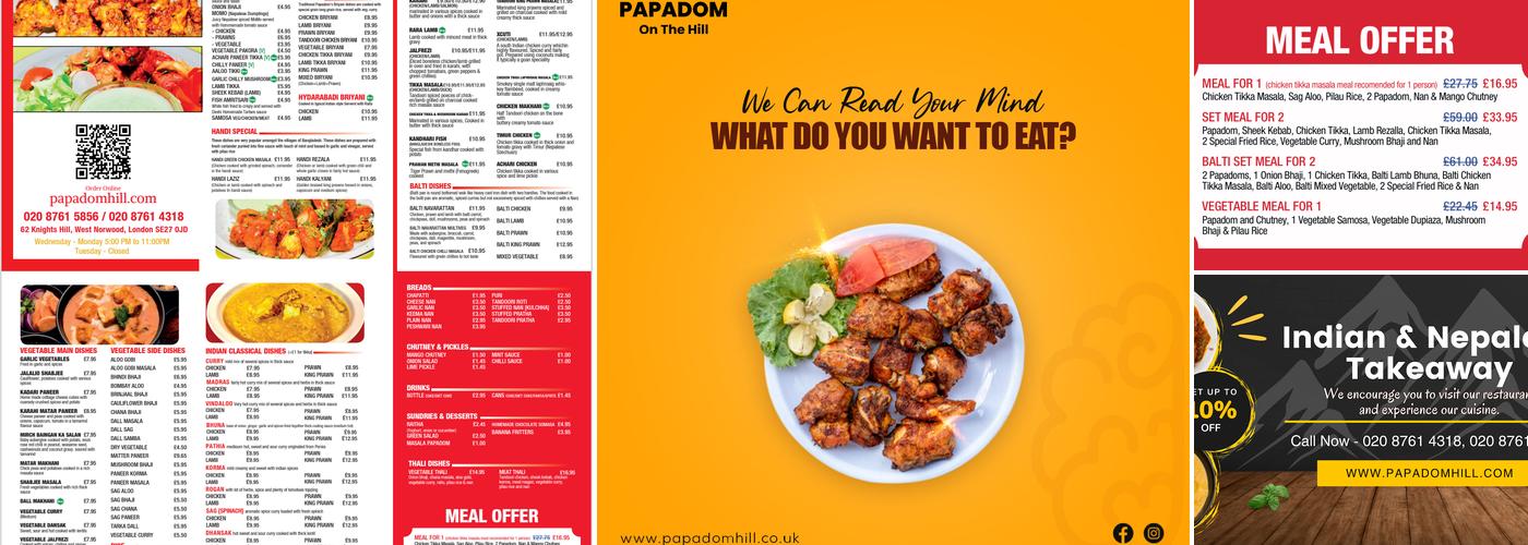 Papadom On The Hill Menu