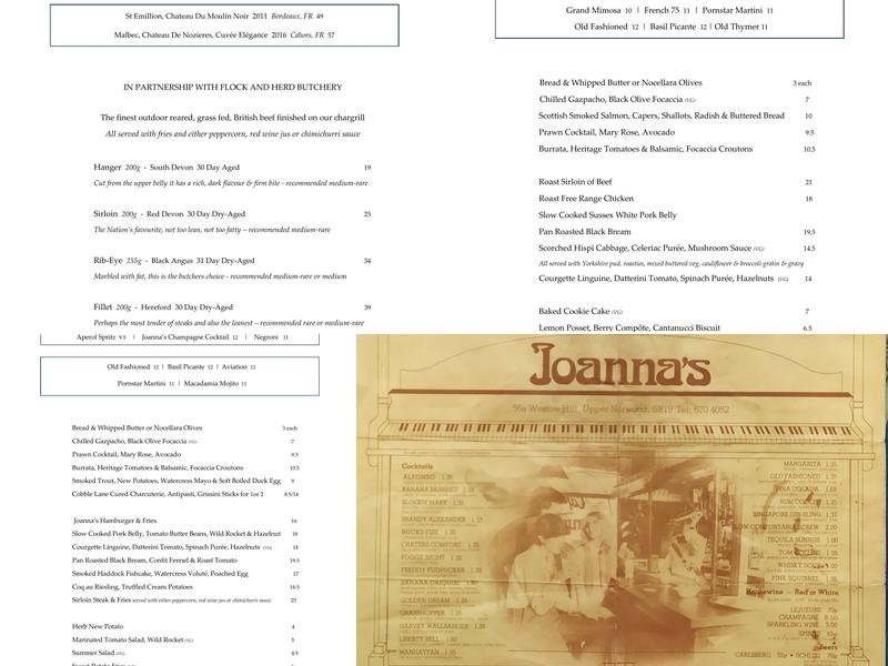 Joanna's Menu