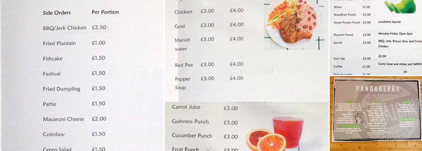 Pandaberry Caribbean Restaurant and Jerk Centre Menu