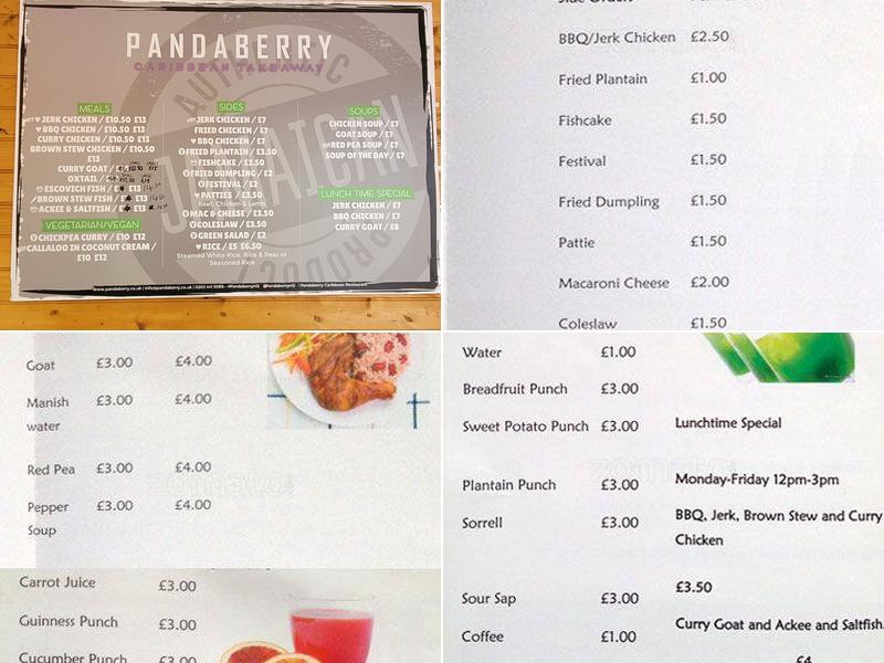 Pandaberry Caribbean Restaurant and Jerk Centre Menu