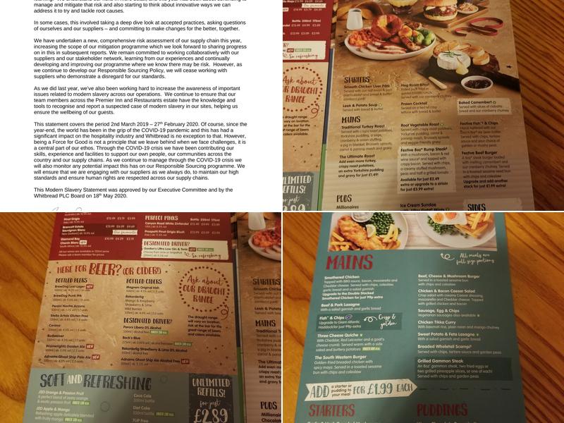 Premier Inn Scarborough (South Bay) hotel Menu