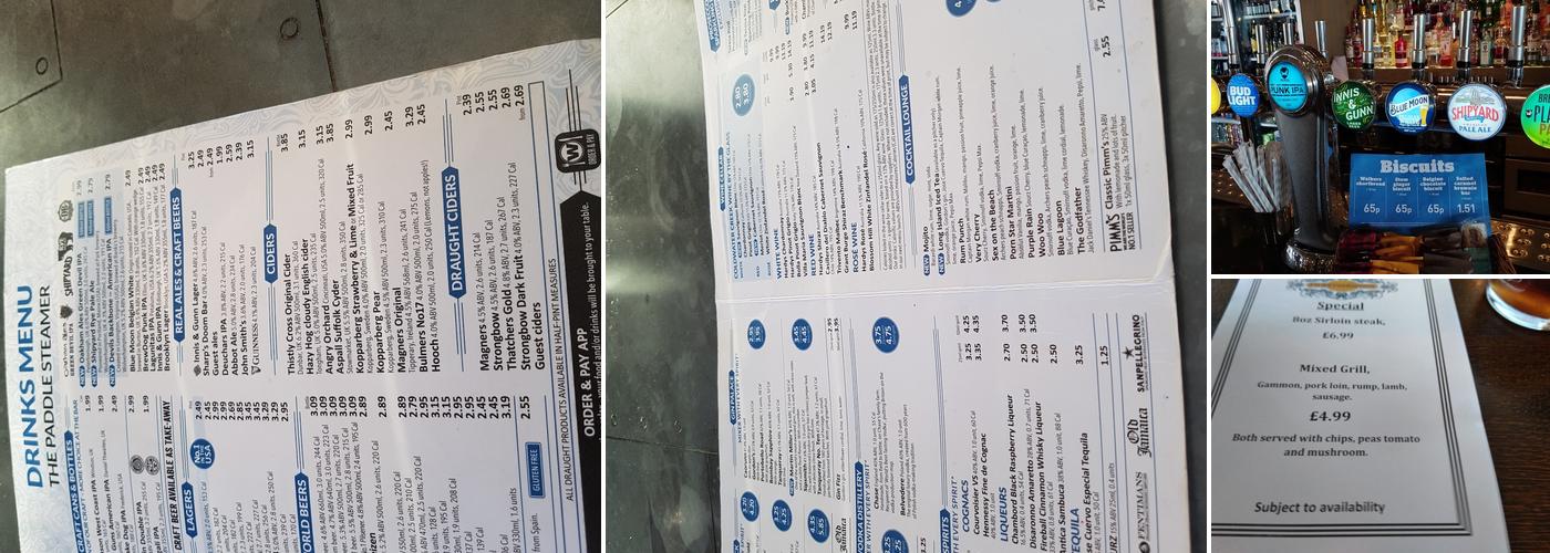 The Paddle Steamer - JD Wetherspoon Menu