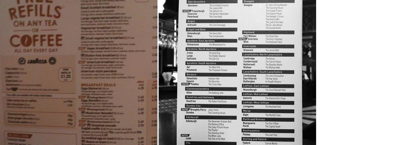 Hunters Hall - JD Wetherspoon Menu