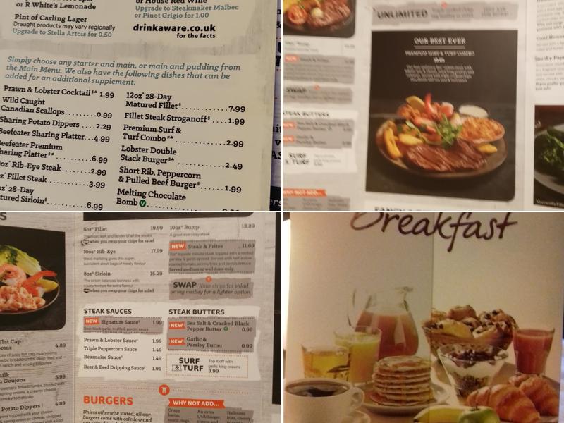 Premier Inn Carlisle M6 J42 hotel Menu