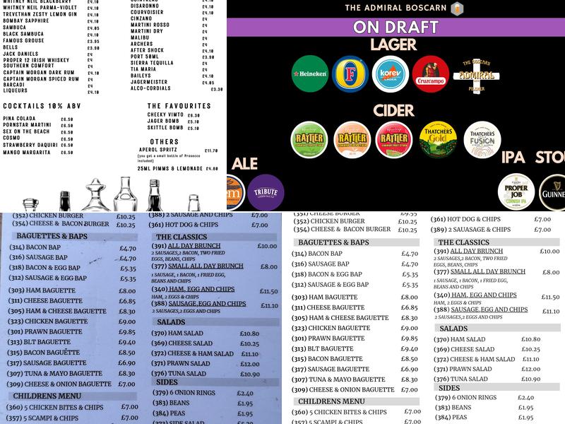 The Admiral Boscarn Menu