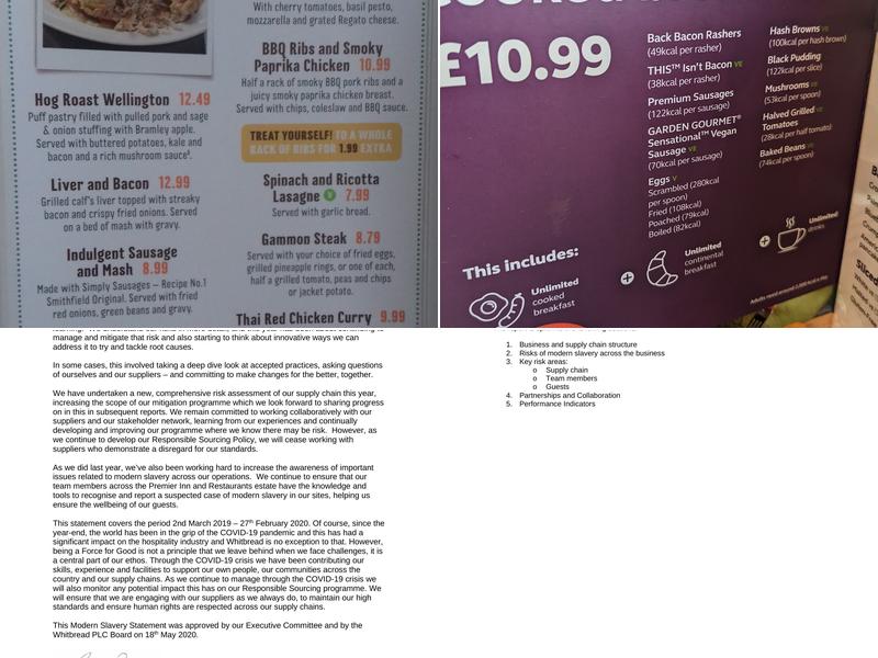 Premier Inn Dumfries hotel Menu