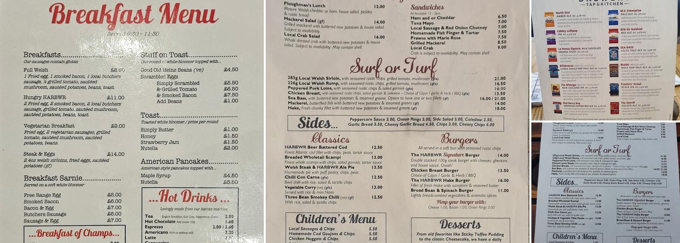 Harbwr Brewery Tap & Kitchen Menu