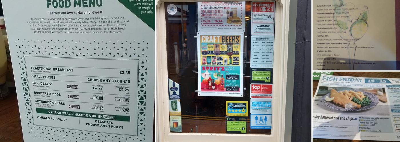 The William Owen - JD Wetherspoon Menu