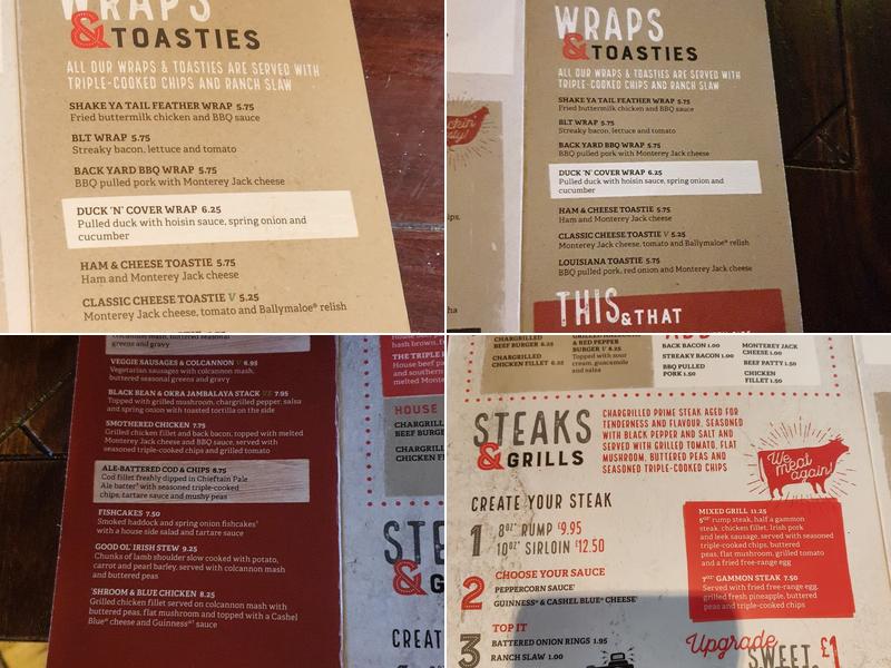 O'Neill's Leicester Menu