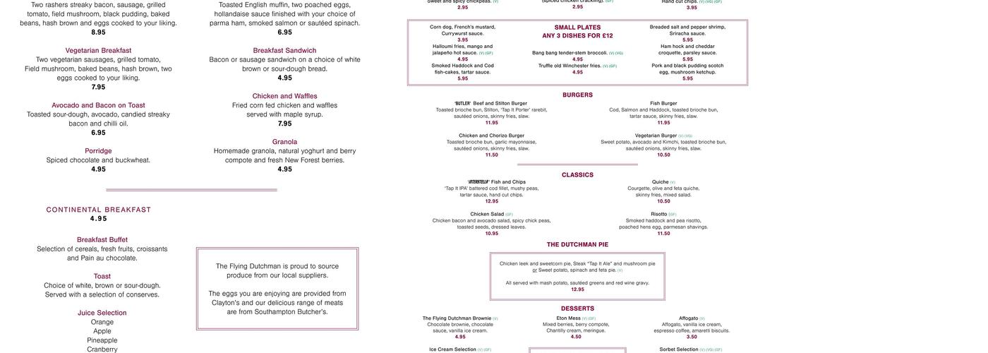 Flying Dutchman Southampton Menu