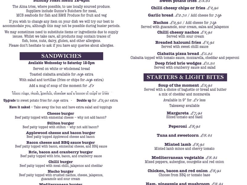 Alma Arms Menu