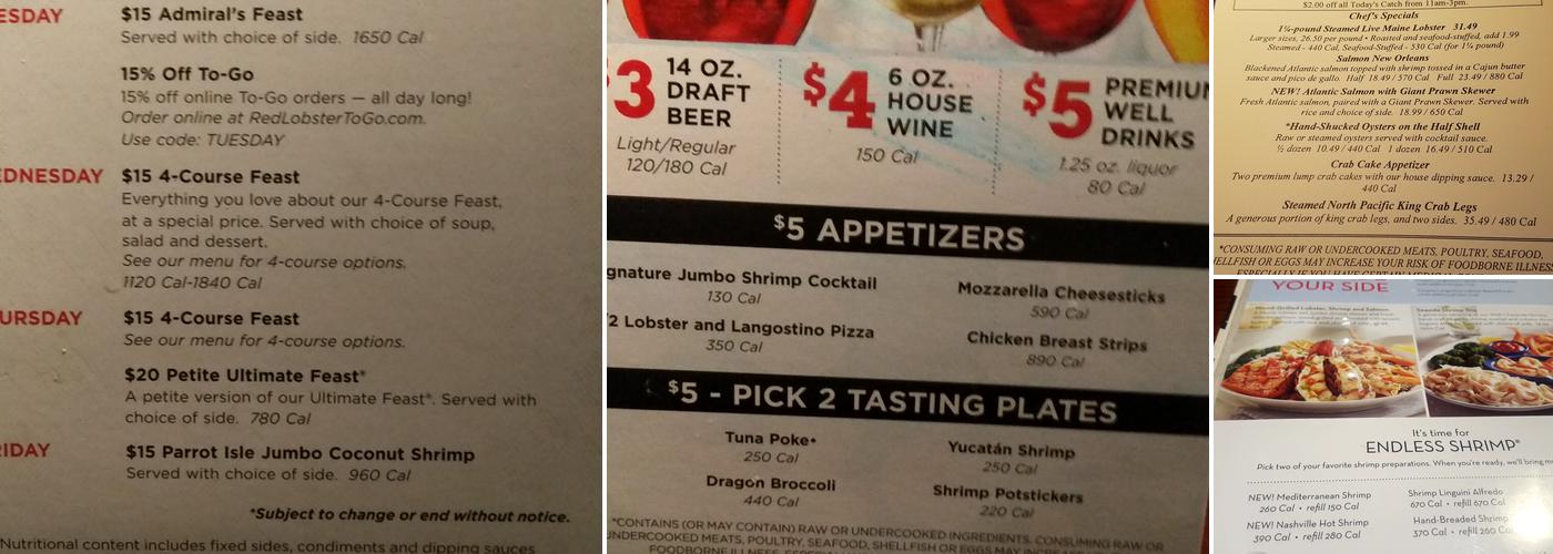 Red Lobster Menu