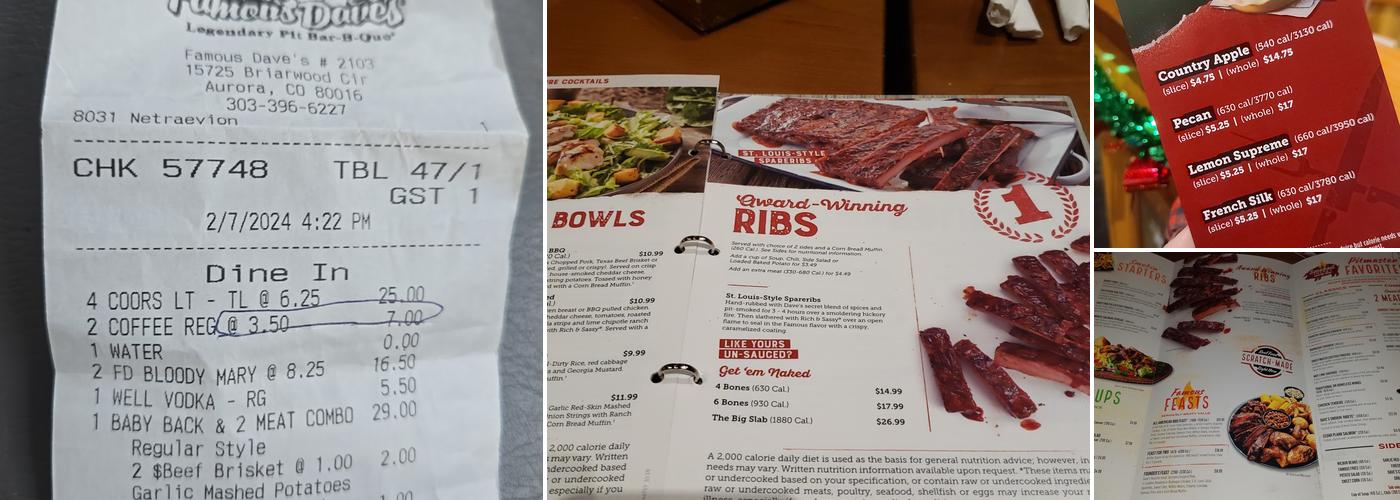 Famous Dave's Bar-B-Que Menu
