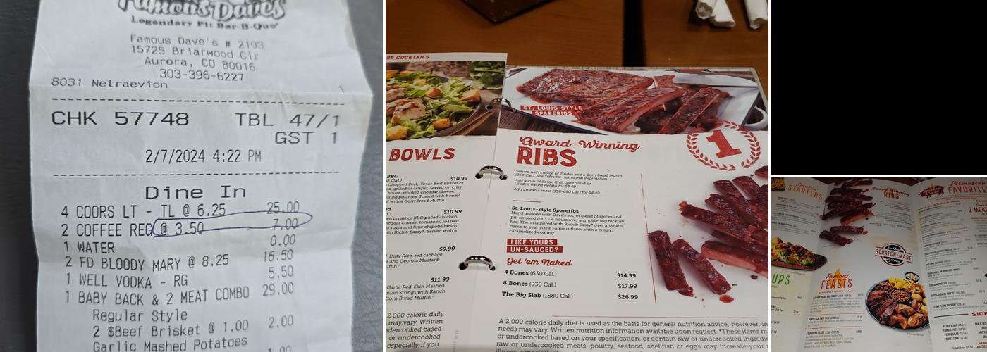 Famous Dave's Bar-B-Que Menu