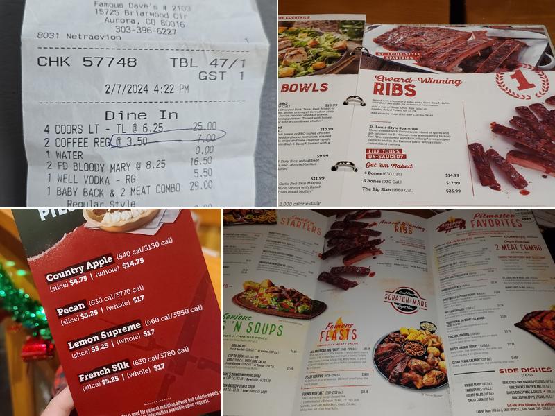 Famous Dave's Bar-B-Que Menu