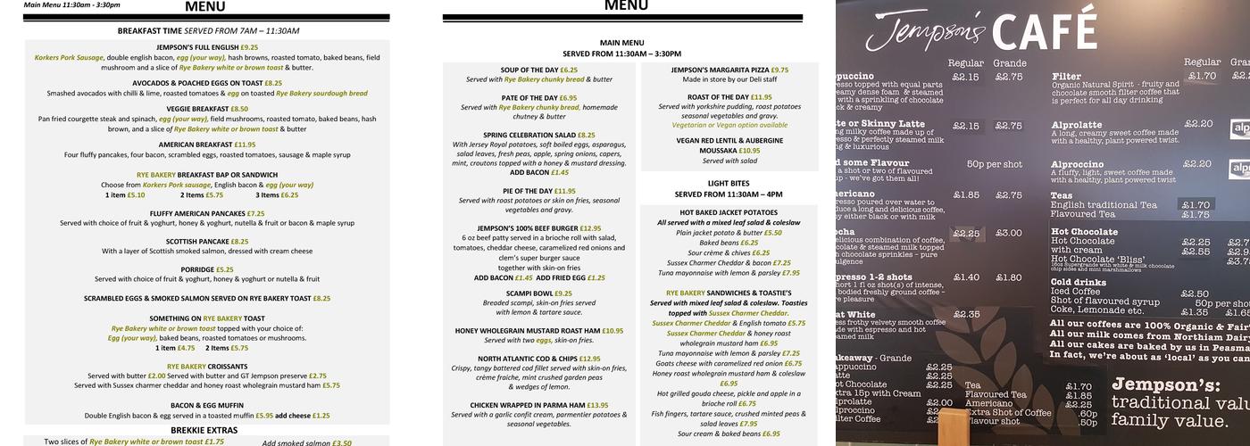 Jempson's Cafe' Menu