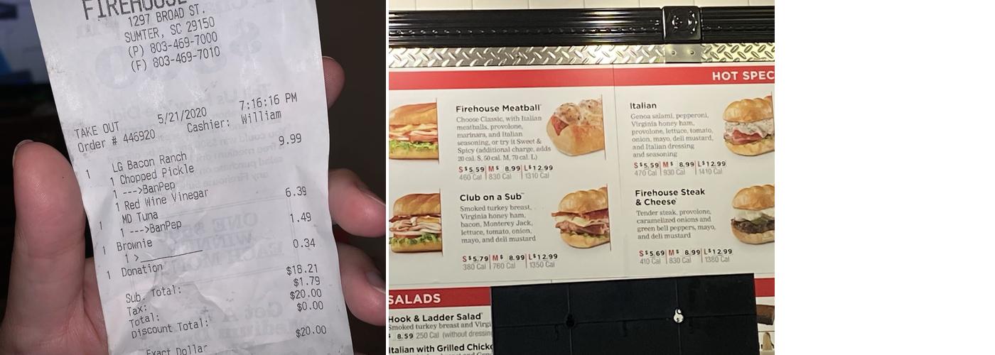 Firehouse Subs Sumter Menu