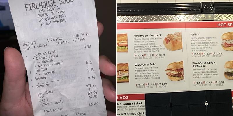 Firehouse Subs Sumter Menu