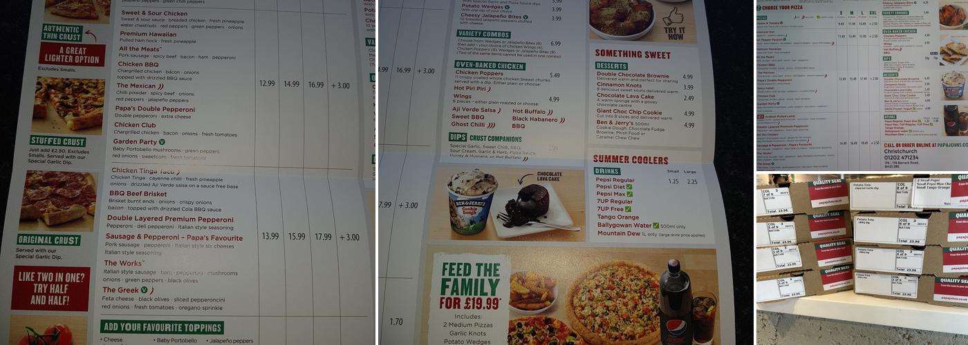 Papa Johns Pizza Menu