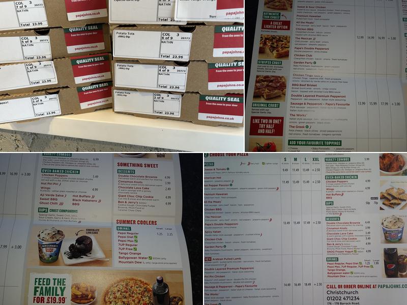 Papa Johns Pizza Menu