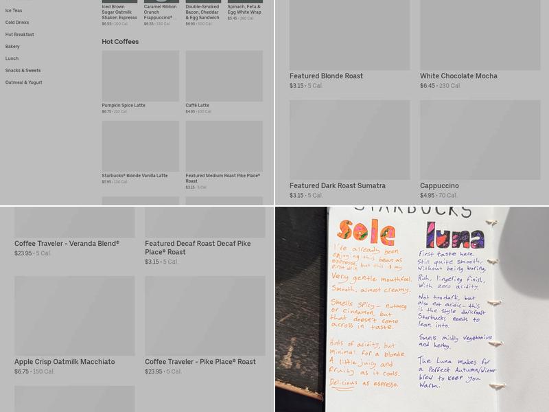 Starbucks Menu