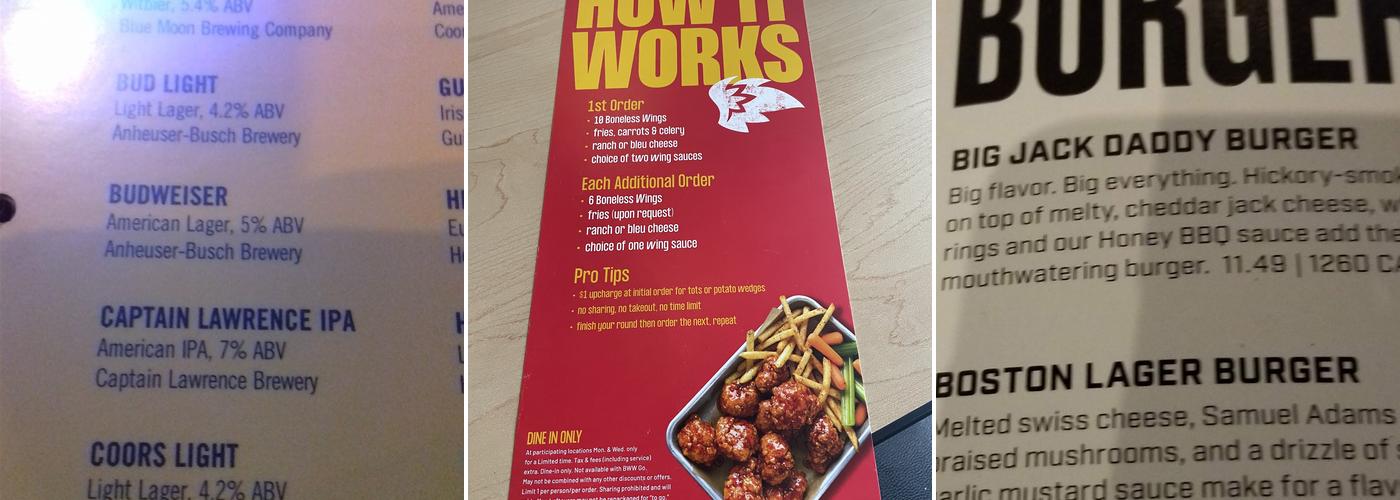 Buffalo Wild Wings Menu