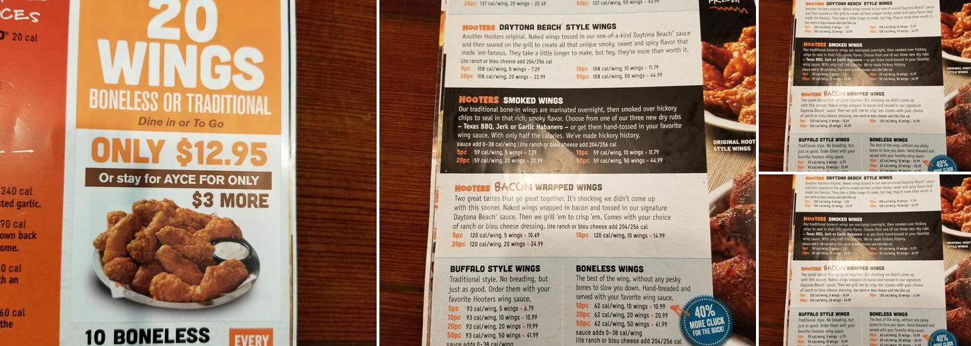 Hooters Menu