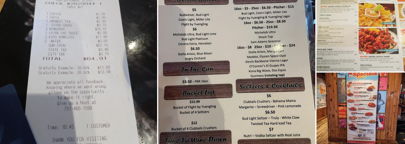 Hooters Menu