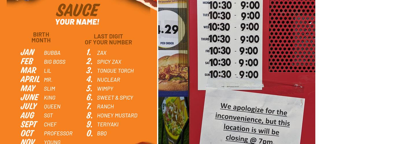 Zaxbys Chicken Fingers & Buffalo Wings Menu