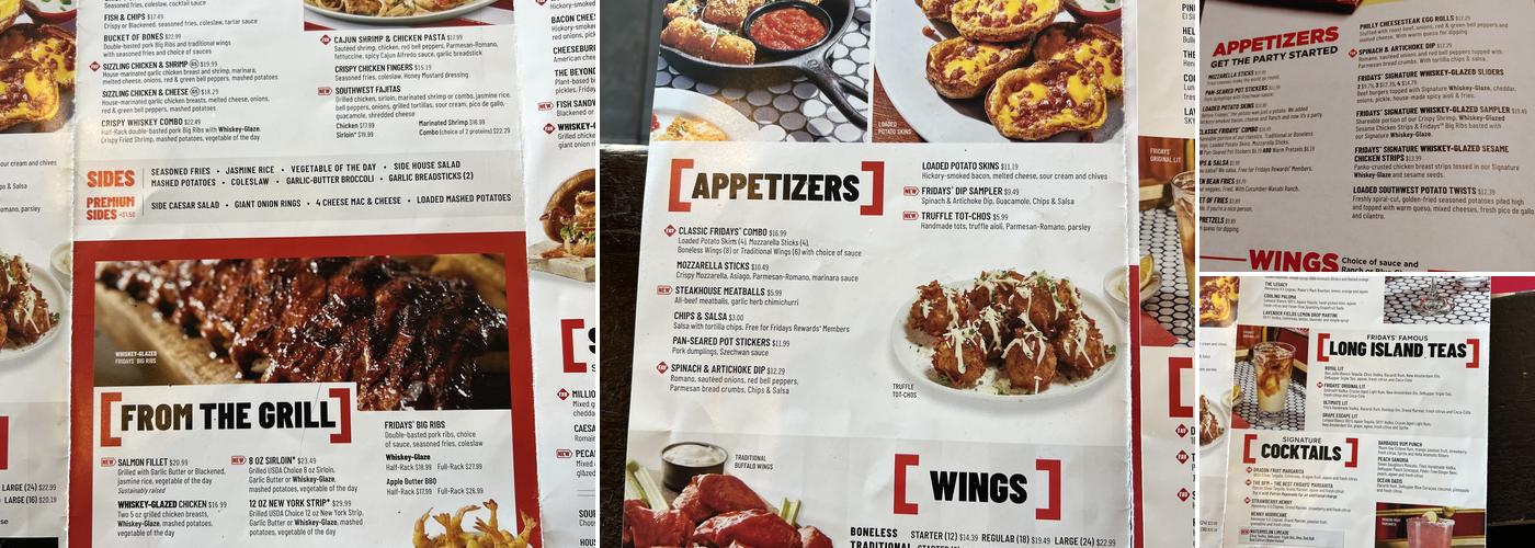 TGI Fridays Menu