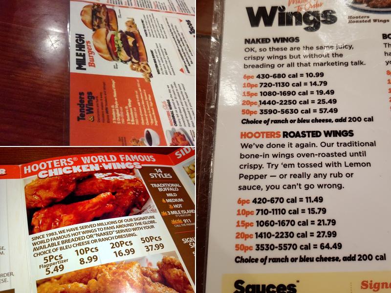 Hooters Menu