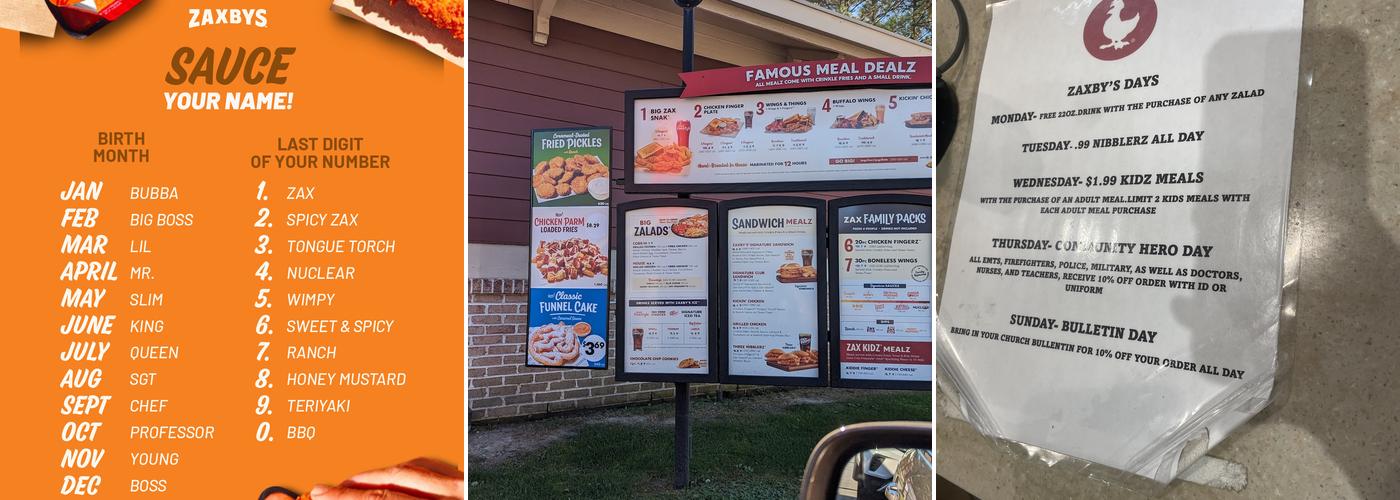 Zaxby's Chicken Fingers & Buffalo Wings Menu