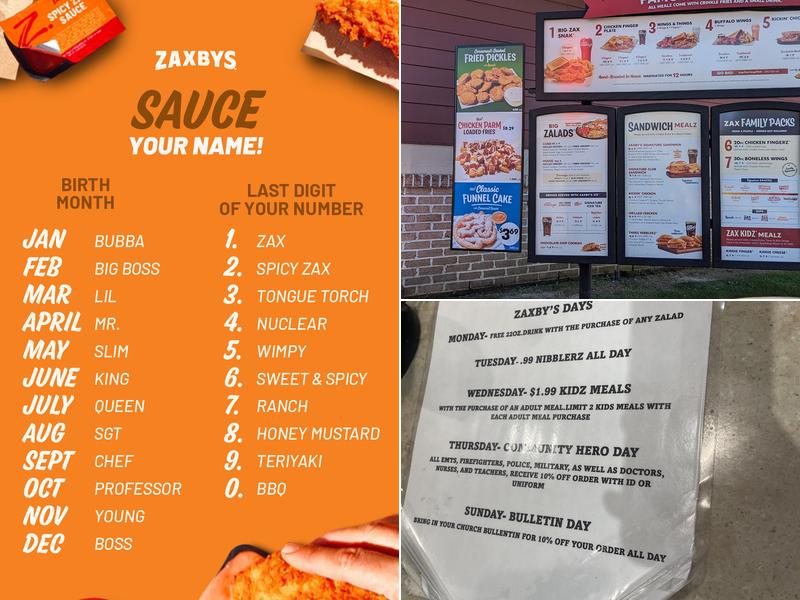 Zaxby's Chicken Fingers & Buffalo Wings Menu
