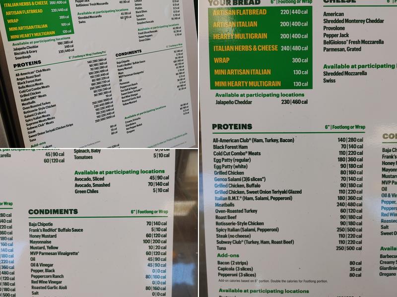Subway Menu