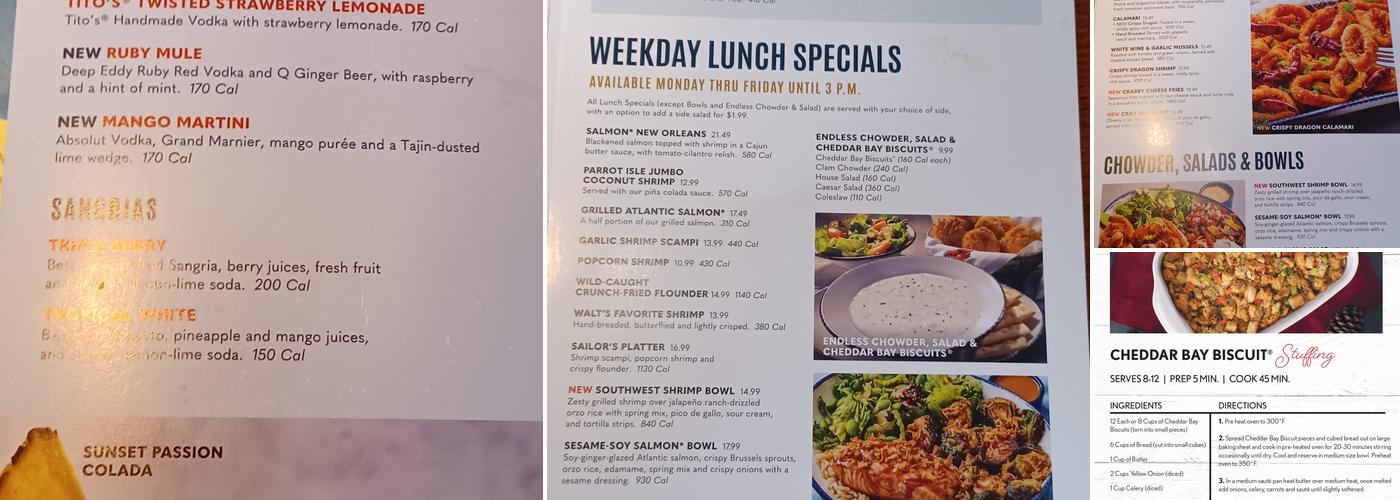 Red Lobster Menu