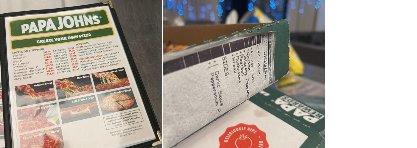 Papa Johns Pizza Menu