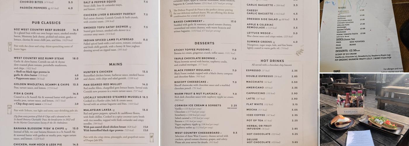 Rashleigh Arms, Charlestown Menu