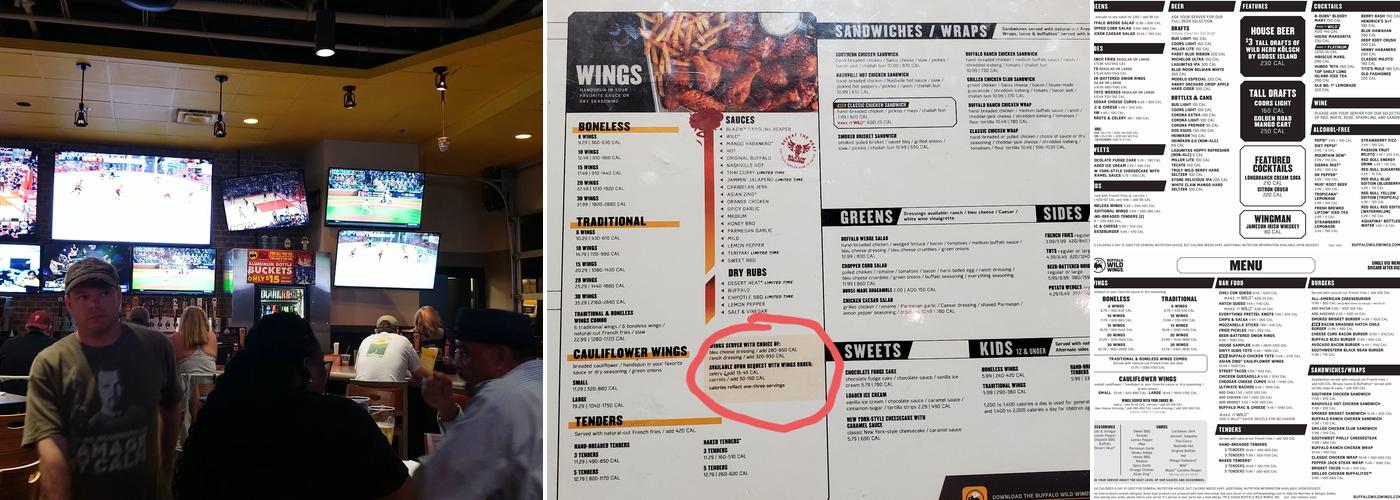 Buffalo Wild Wings Menu