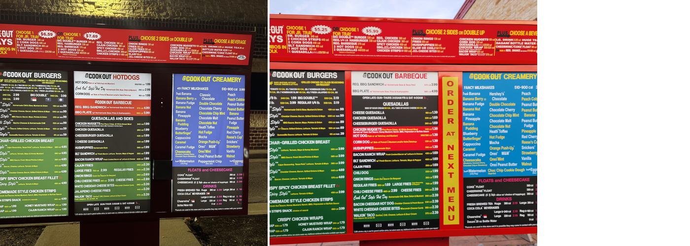 Cook Out Menu