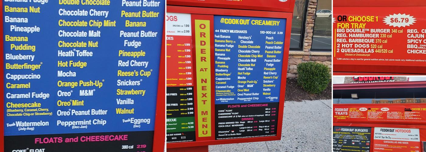 Cook Out Menu