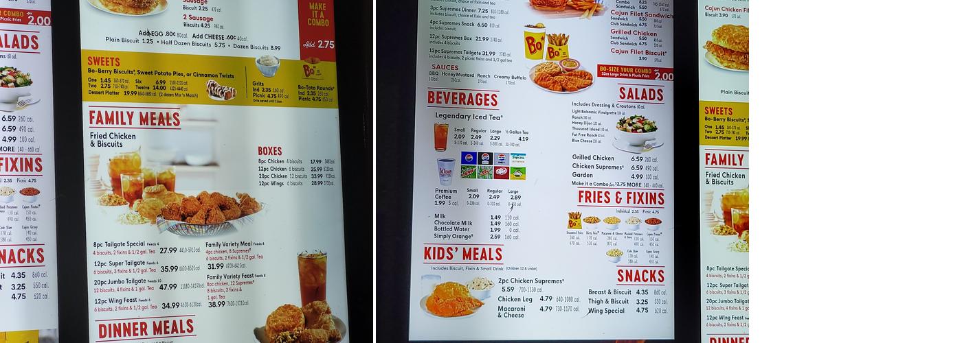 Bojangles Menu