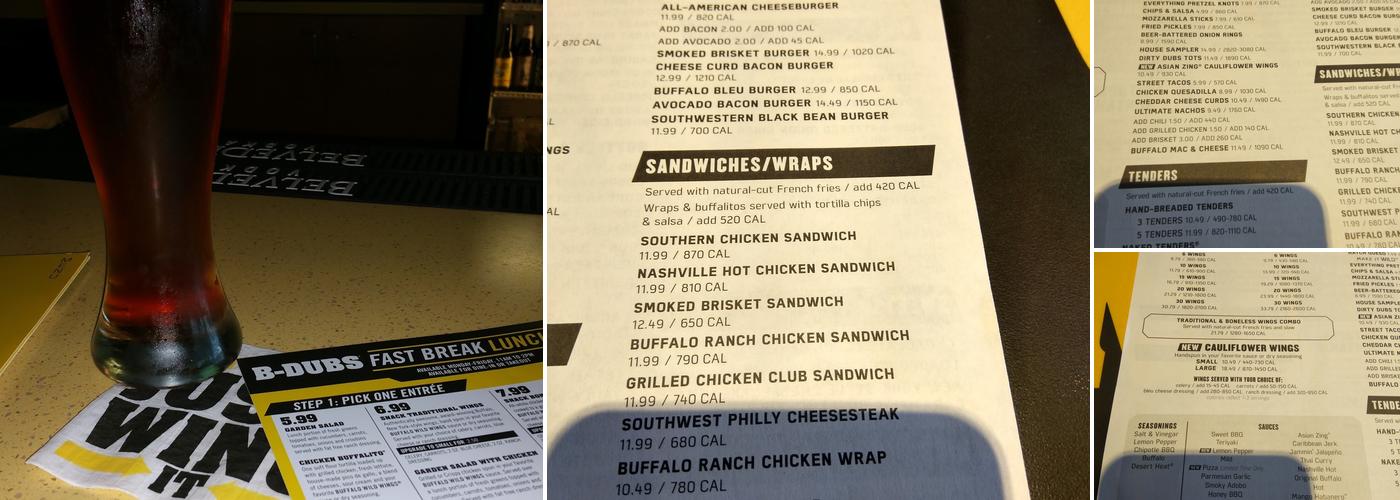 Buffalo Wild Wings Menu