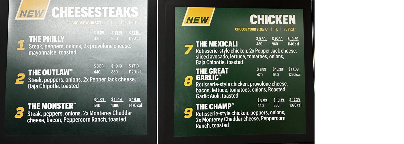 Subway Menu