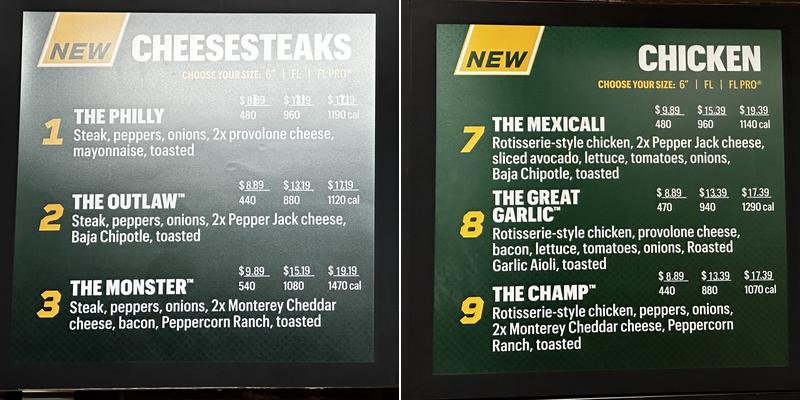 Subway Menu