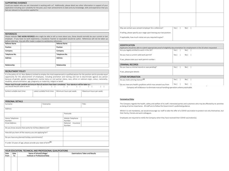Ross J G (Bakers) Ltd Menu