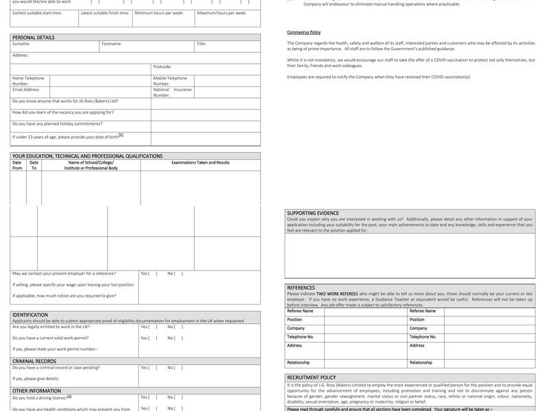Ross J G Bakers Ltd Menu