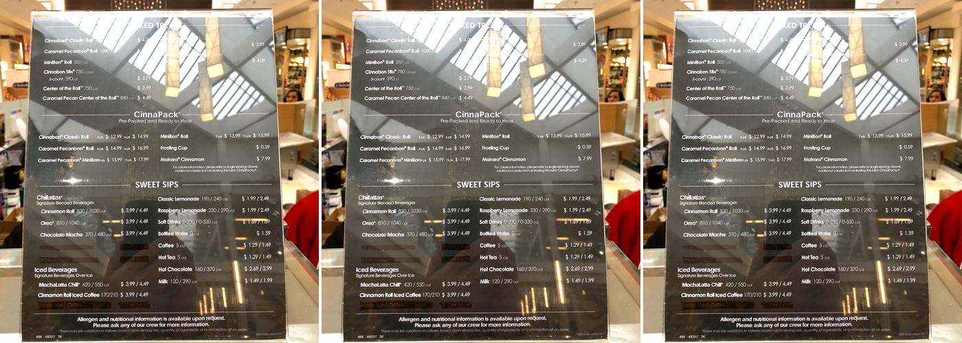 Cinnabon Menu