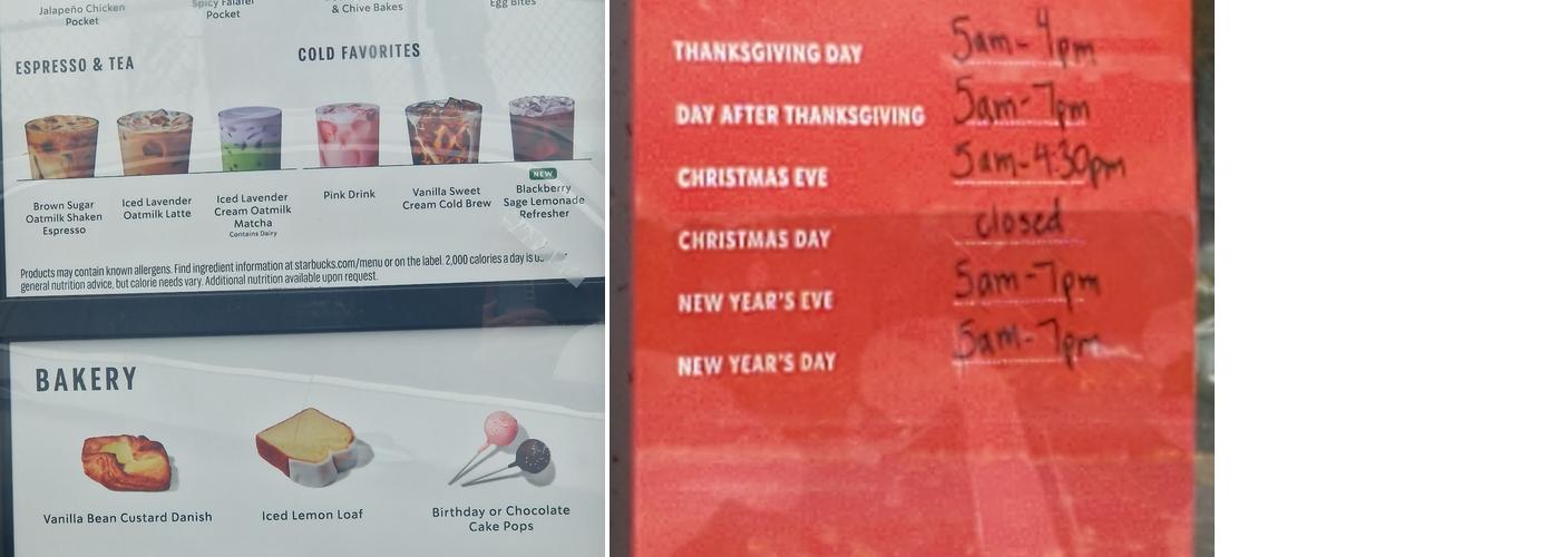 Starbucks Coffee Company Menu