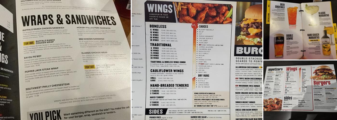 Buffalo Wild Wings Menu