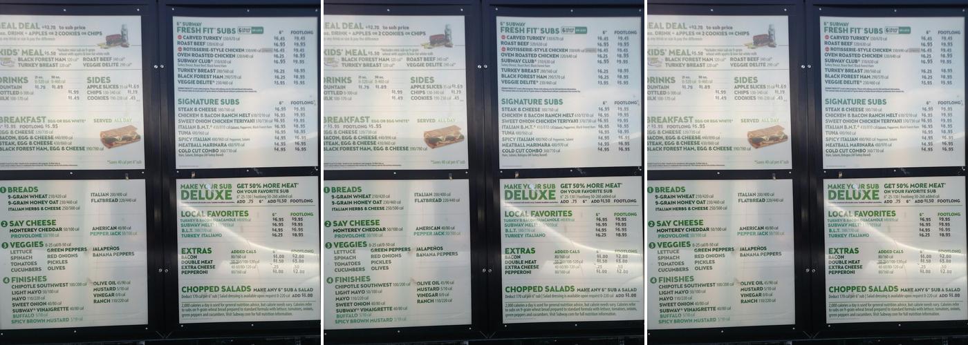 Subway Menu